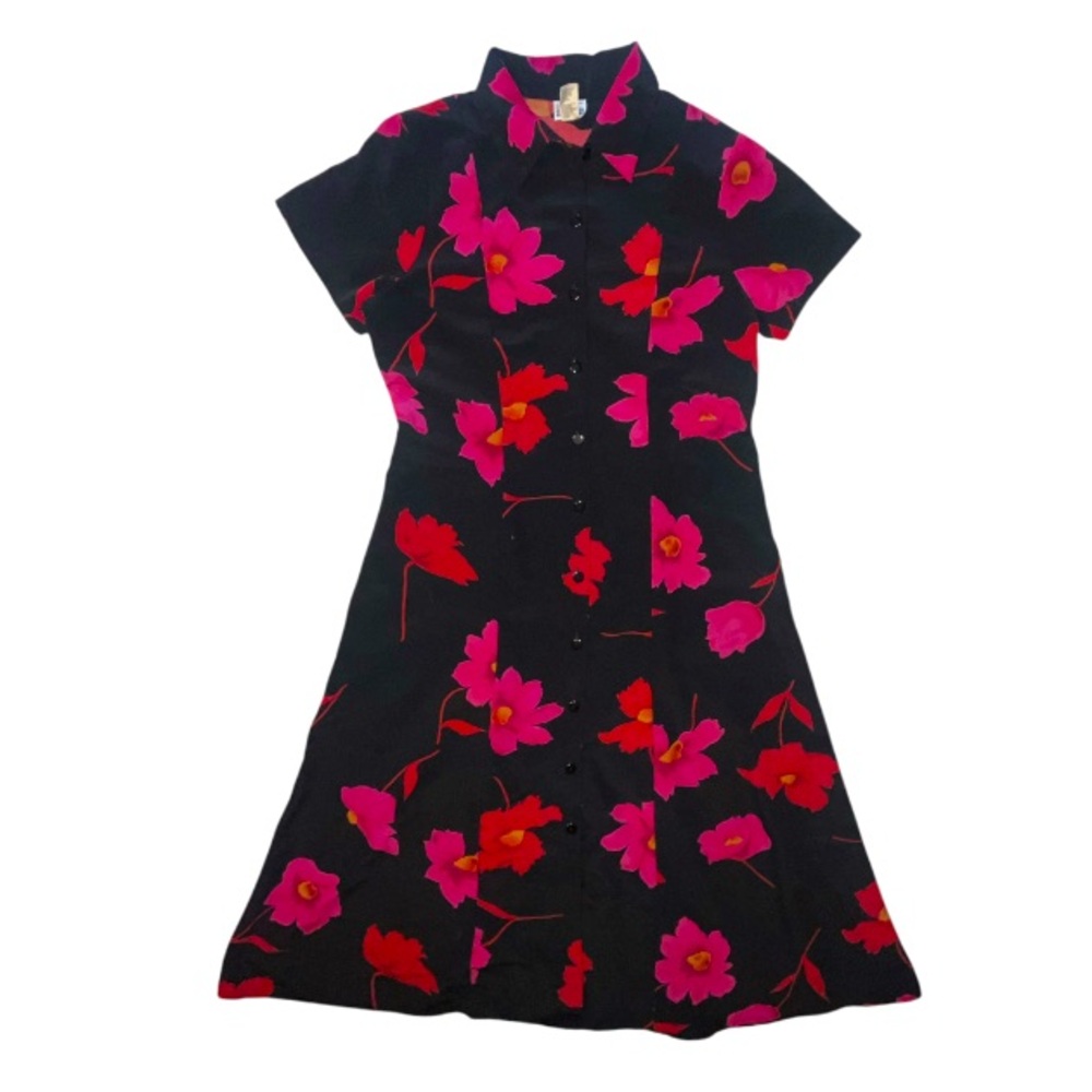 Basic Editions 90s Vintage Floral Maxi Dress Black Pink Whimsigoth Goth